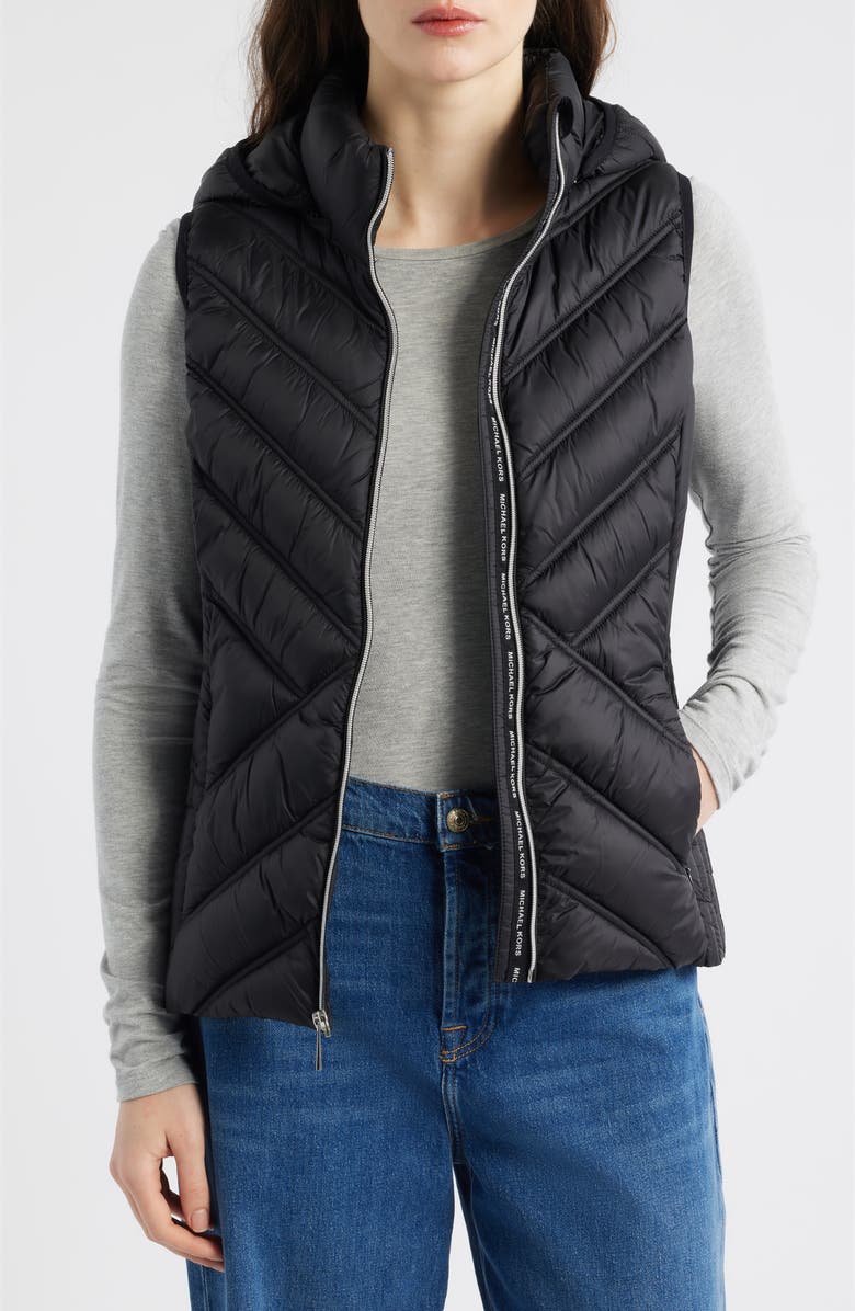 Michael Kors Hooded Puffer Vest, Alternate, color, Black