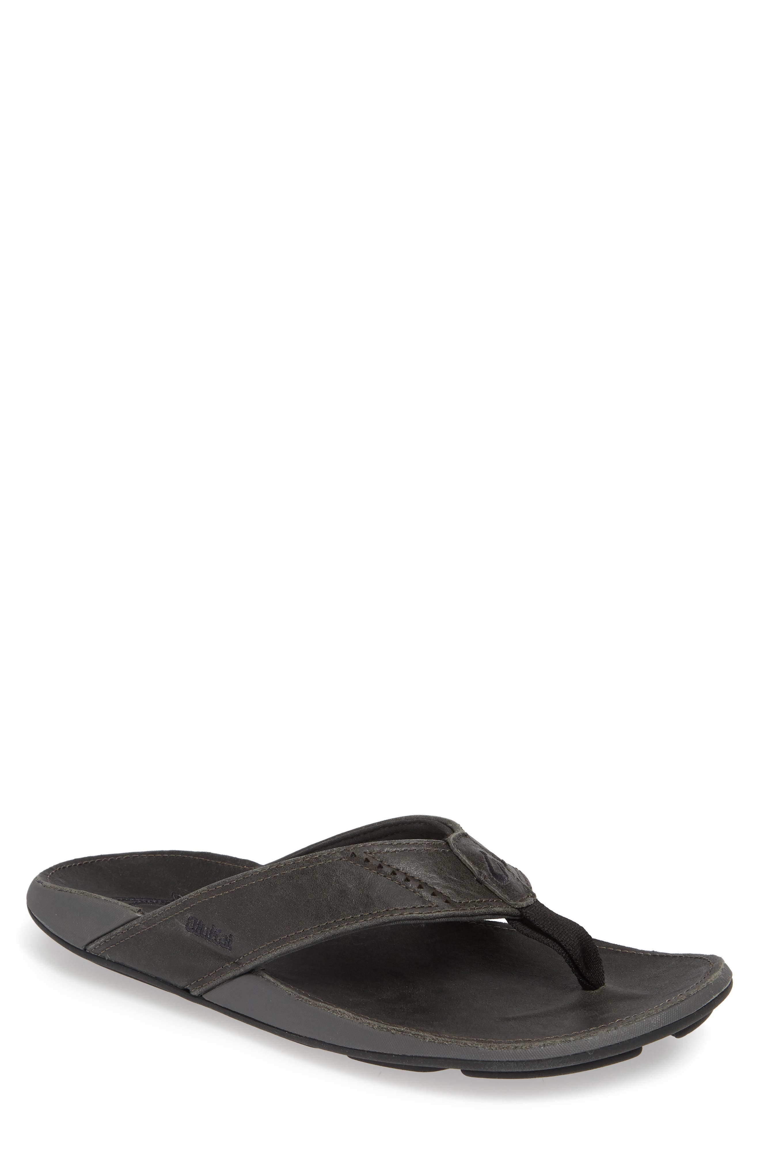 'Nui' Leather Flip Flop, Main, color, LAVA ROCK LEATHER