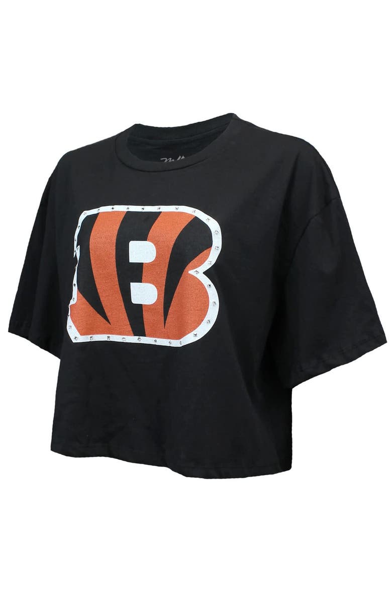Women's Majestic Threads Joe Burrow Black Cincinnati Bengals Swarovski Crystals Boxy Cropped Name & Number T-Shirt, Alternate, color, Black