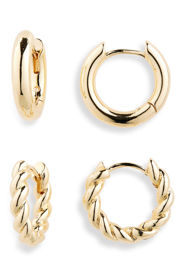 Demi Fine 2-Pack Assorted Huggie Hoop Earrings, Main, color, GOLD