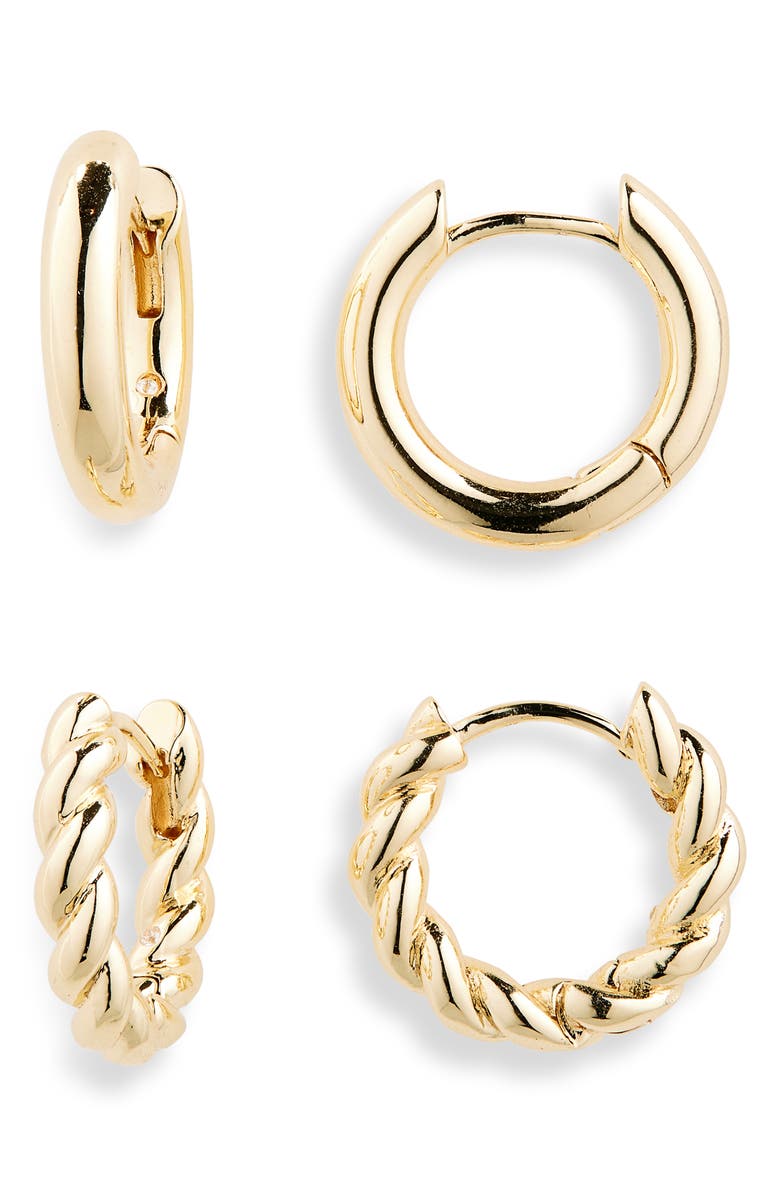 NORDSTROM RACK Demi Fine 2-Pack Assorted Huggie Hoop Earrings, Main, color, Gold