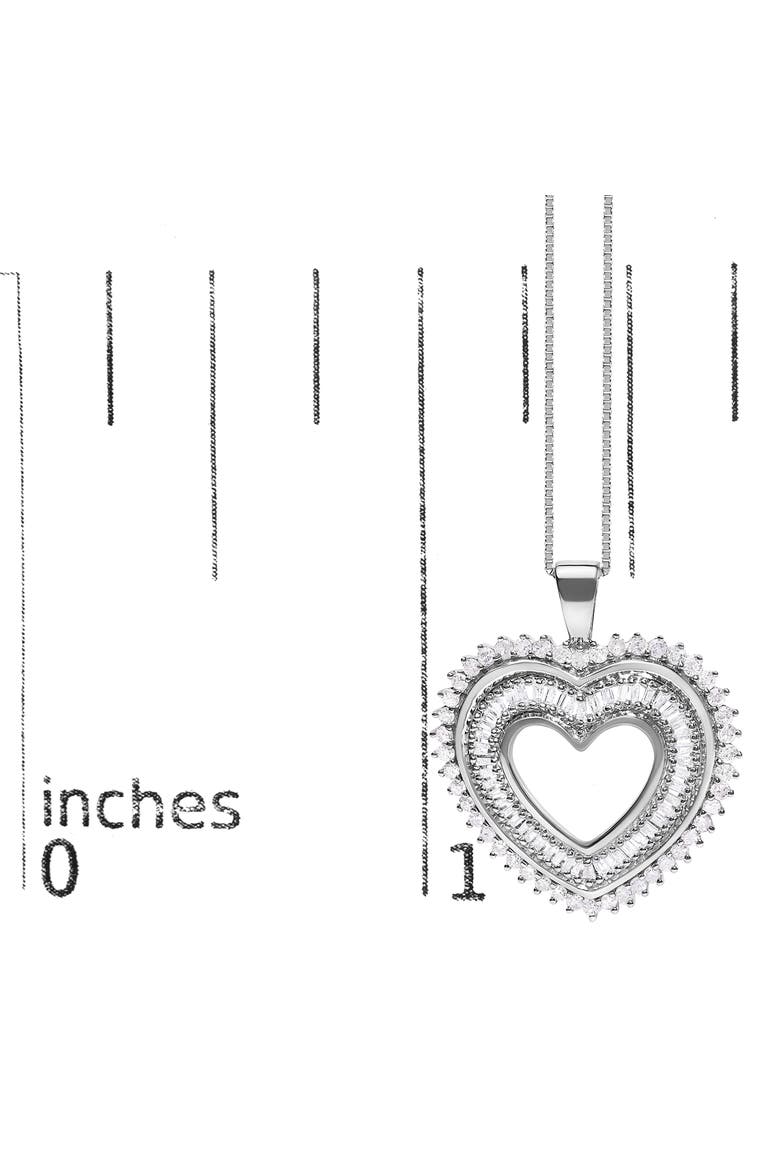 .925 Sterling Silver 1.0 Ctw Diamond Shadow Open Heart Halo Pendant Necklace, Alternate, color, White