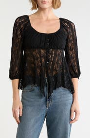 LUV BETSEY Empire Waist Three-Quarter Sleeve Lace Top