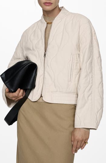 Shop Mango Quilted Bomber Jacket