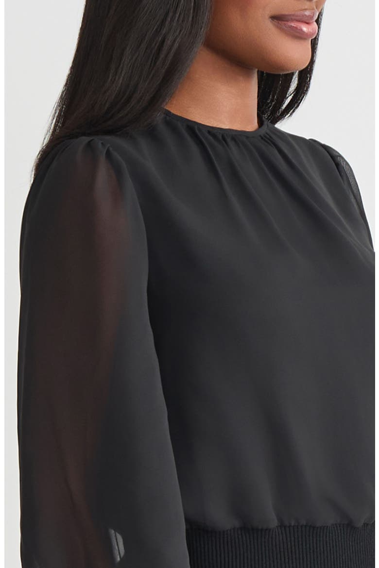 Sheer Chiffon Sleeve Mixed Media Top, Alternate, color, BLACK