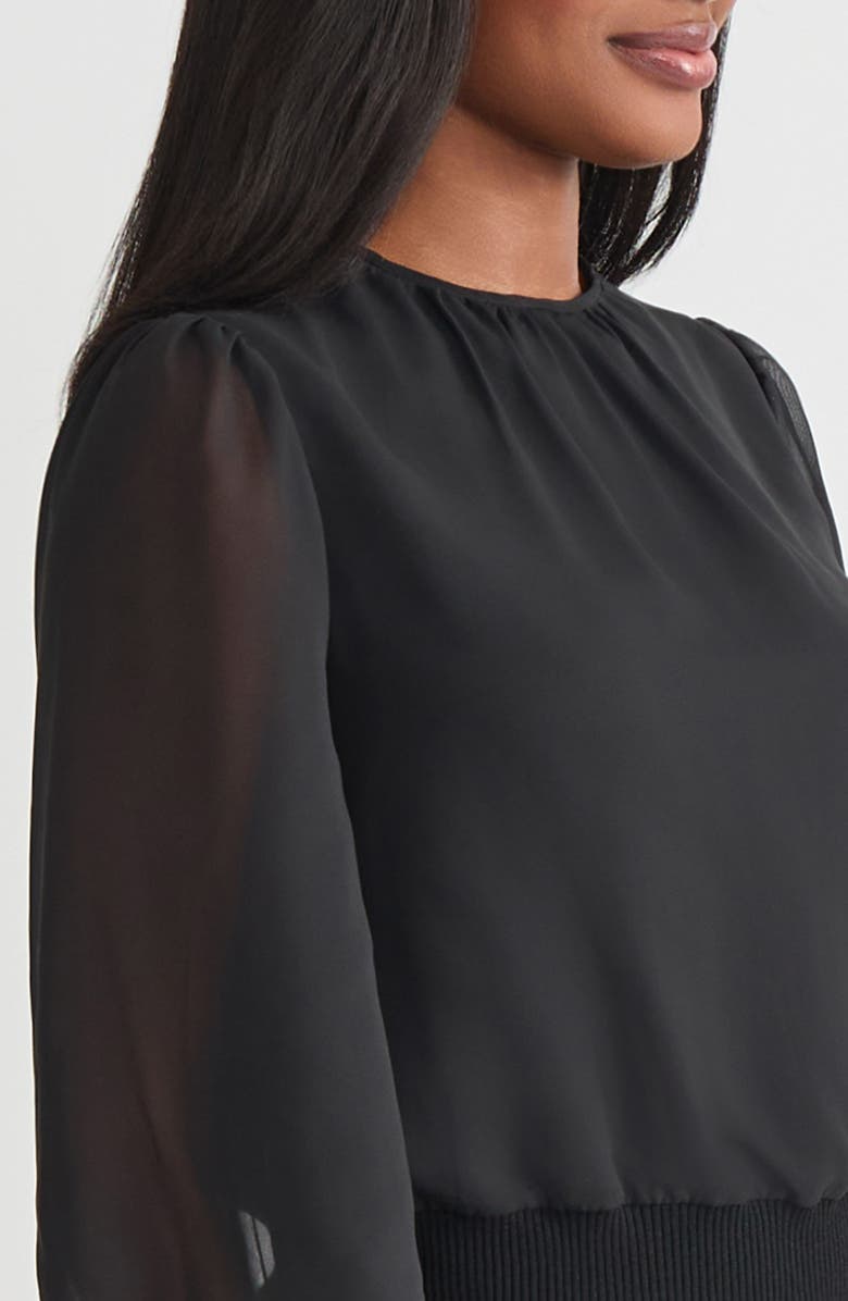 Misook Sheer Chiffon Sleeve Mixed Media Top, Alternate, color, Black