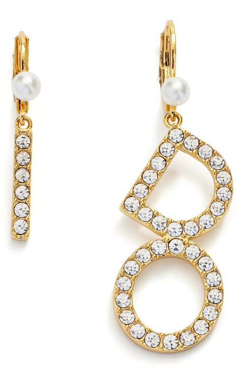 'I Do' Crystal & Faux Pearl Mismatch Drop Earrings