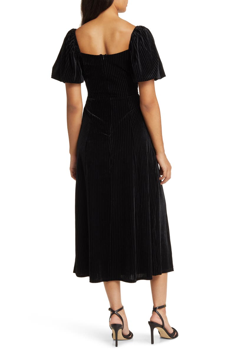 ZOE AND CLAIRE Puff Sleeve Stretch Velvet Midi Dress, Alternate, color, Black