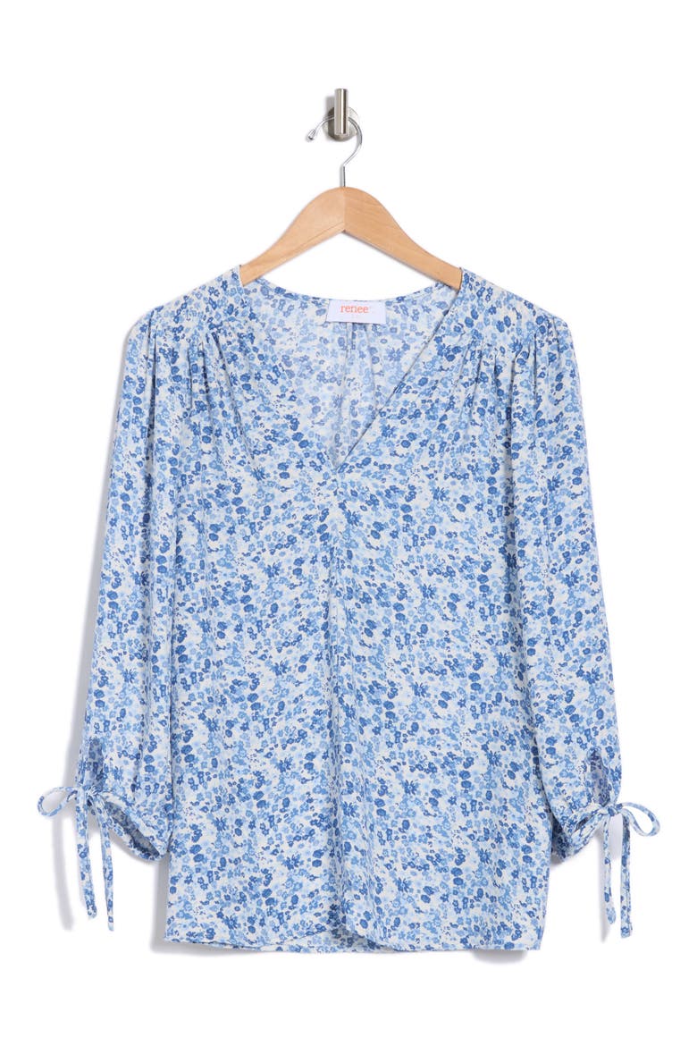 Ditsy Balloon Sleeve Top, Alternate, color, BLUE