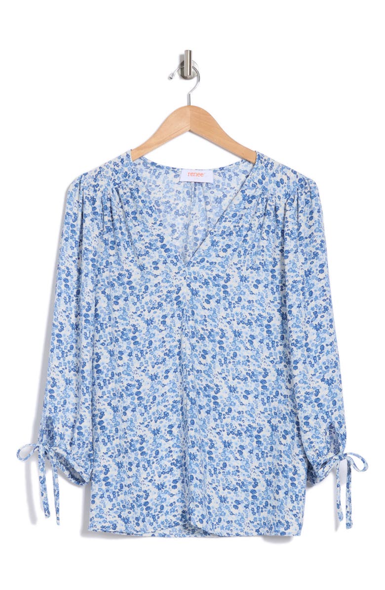 Renee C Ditsy Balloon Sleeve Top, Alternate, color, Blue
