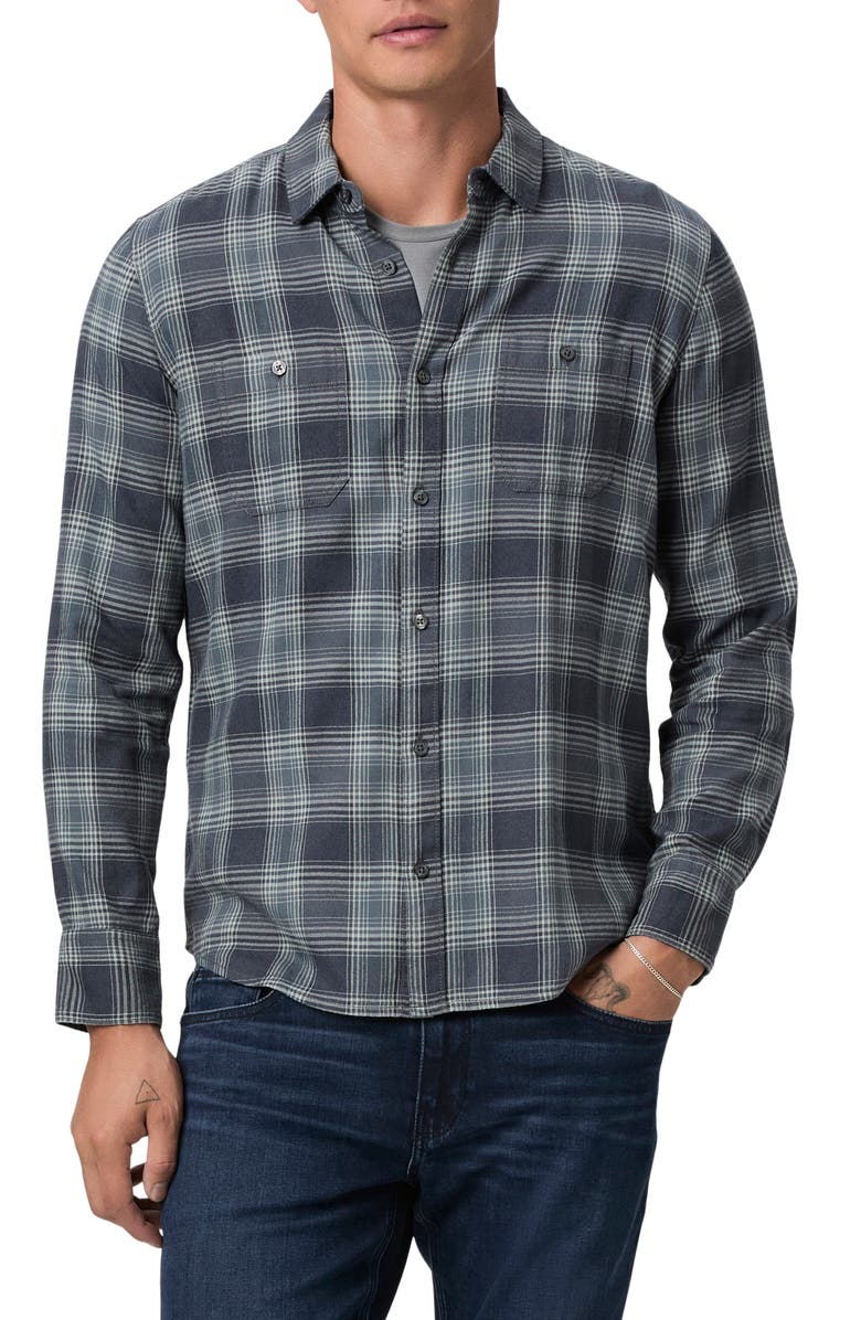 PAIGE Everett Shadow Check Flannel Button-Up Shirt, Main, color,