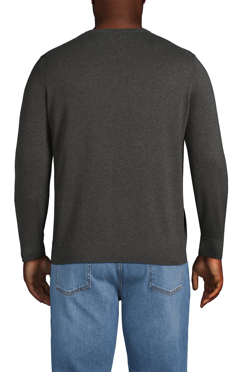 Lands' End Fine Gauge Cotton V Neck Sweater, Alternate, color, Charcoal Heather