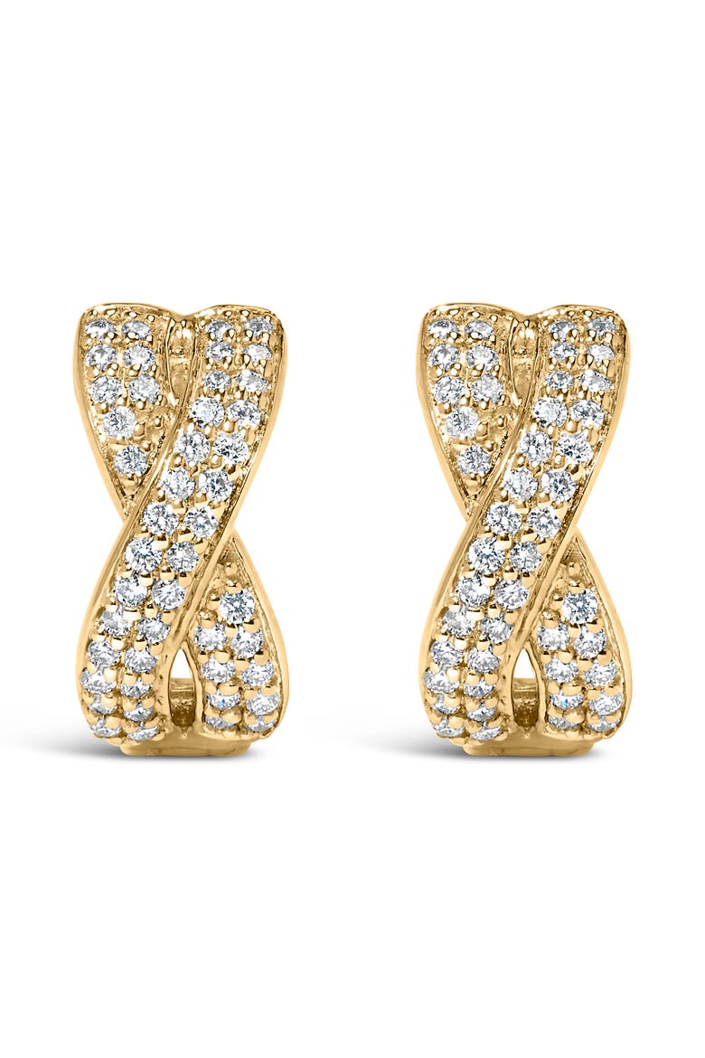 14K Yellow Gold 1/3 Cttw Diamond Criss Cross Huggie Hoop Earrings, Alternate, color, Yellow