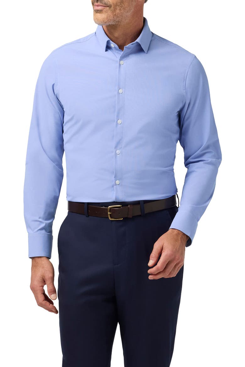 Leeward Trim Fit Performance Button-Up Shirt, Main, color, COBALT STRATON CHECK