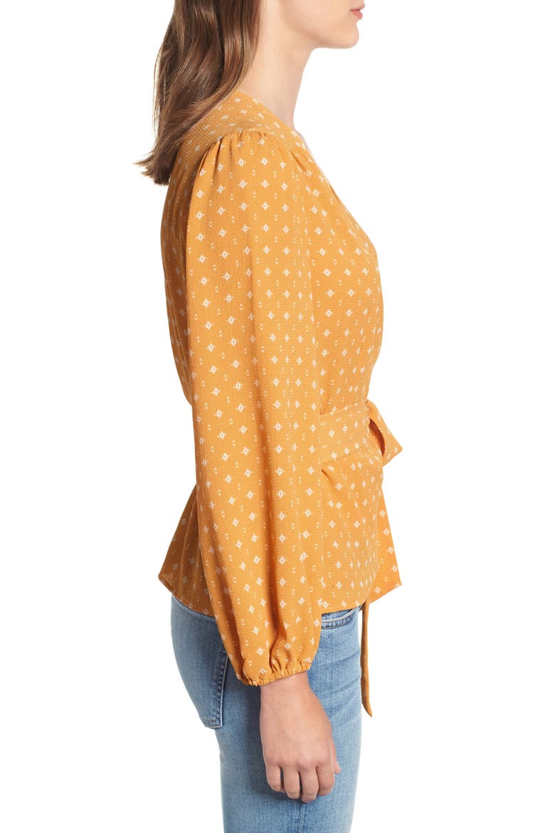Floral Spot Wrap Top, Alternate, color, YELLOW DOBBY MOTIF