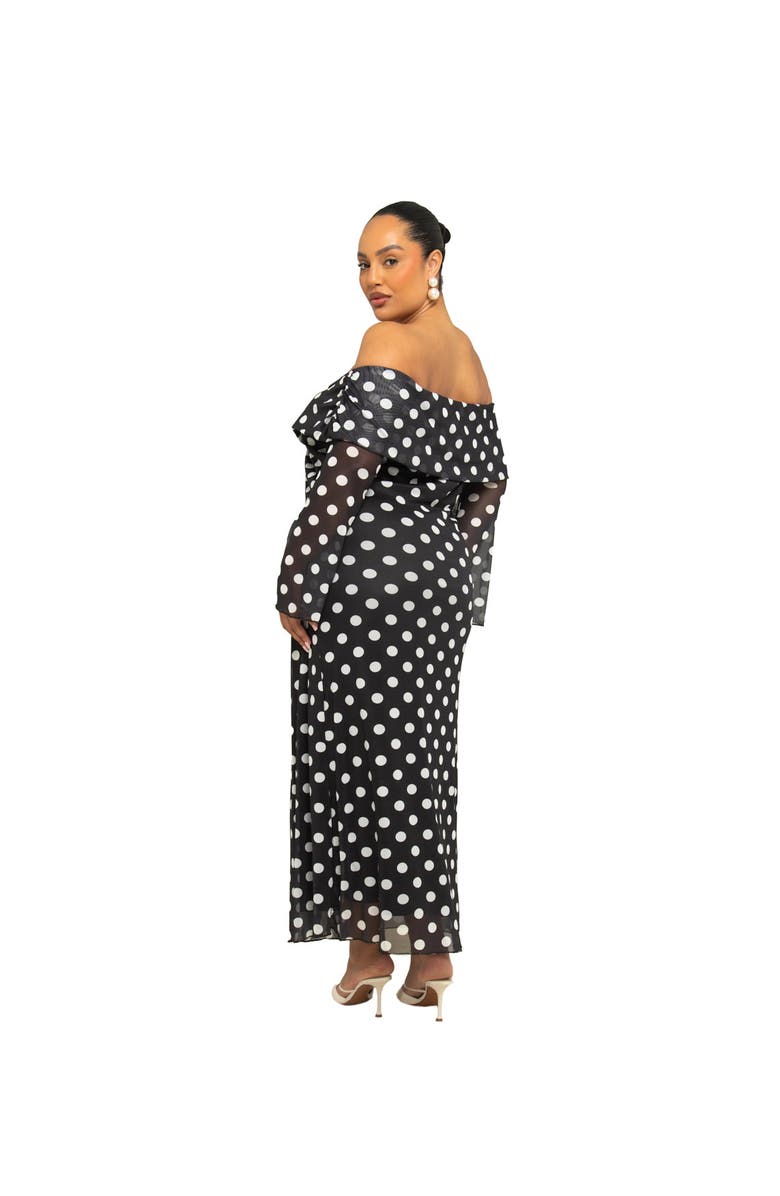 FASHION-SZN CURVE Off The Shoulder Polka Dot Midi Dress, Alternate, color,