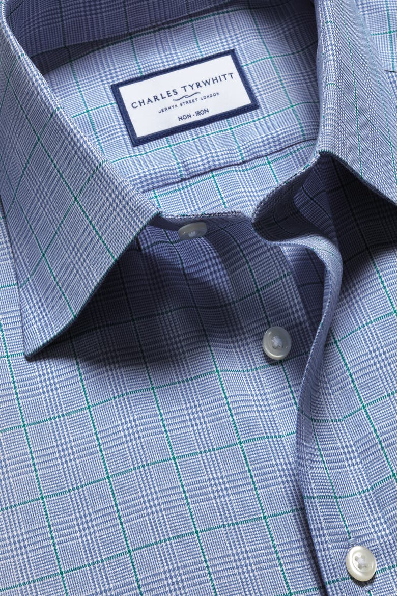 Prince Of Wales Check Non-Iron Twill Slim Fit Shirt Double Cuff, Alternate, color, Indigo Blue