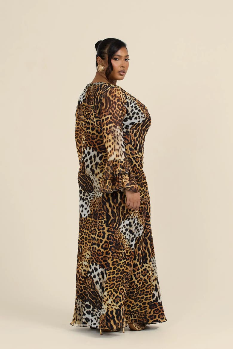 Ruffle Leopard Print Maxi Dress, Alternate, color, Brown