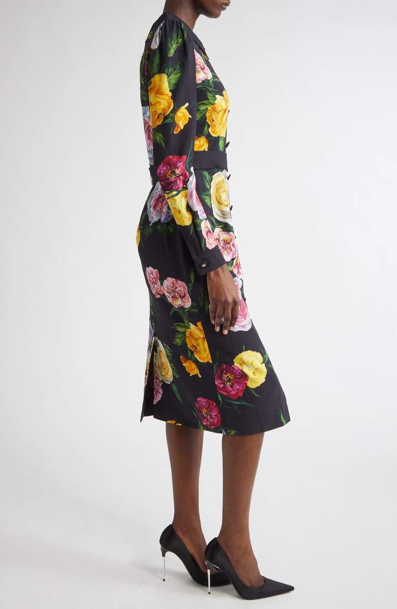 Dolce&Gabbana Rose & Peony Floral Long Sleeve Stretch Cady Shirtdress, Alternate, color,