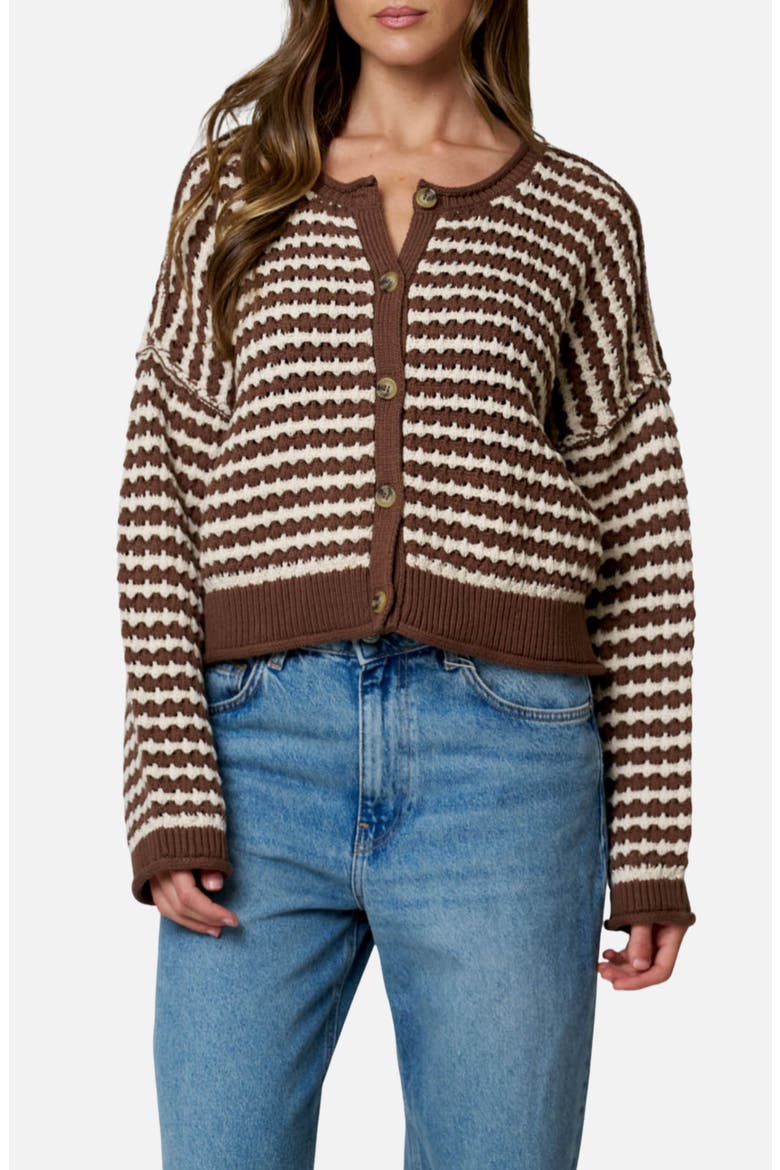 Stripe Cotton Blend Cardigan, Main, color, BROWN