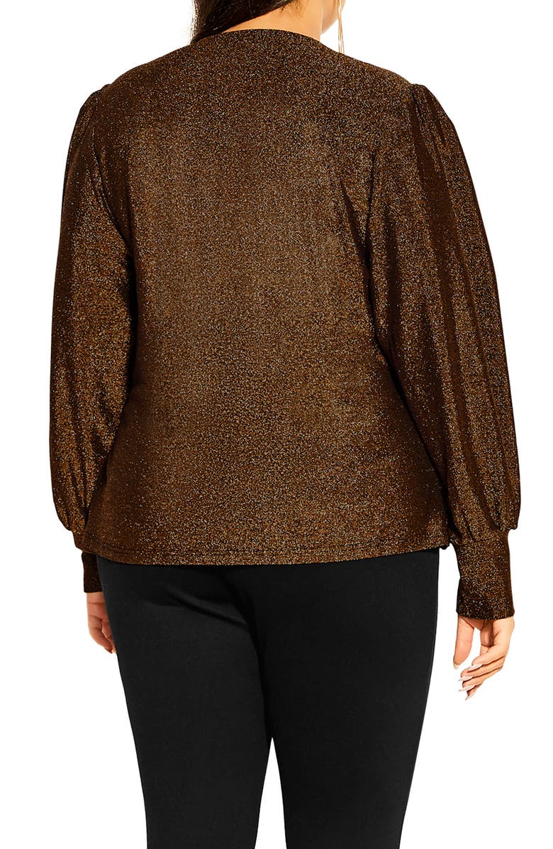 City Chic Glowing Shimmer Faux Wrap Top, Alternate, color, Bronze