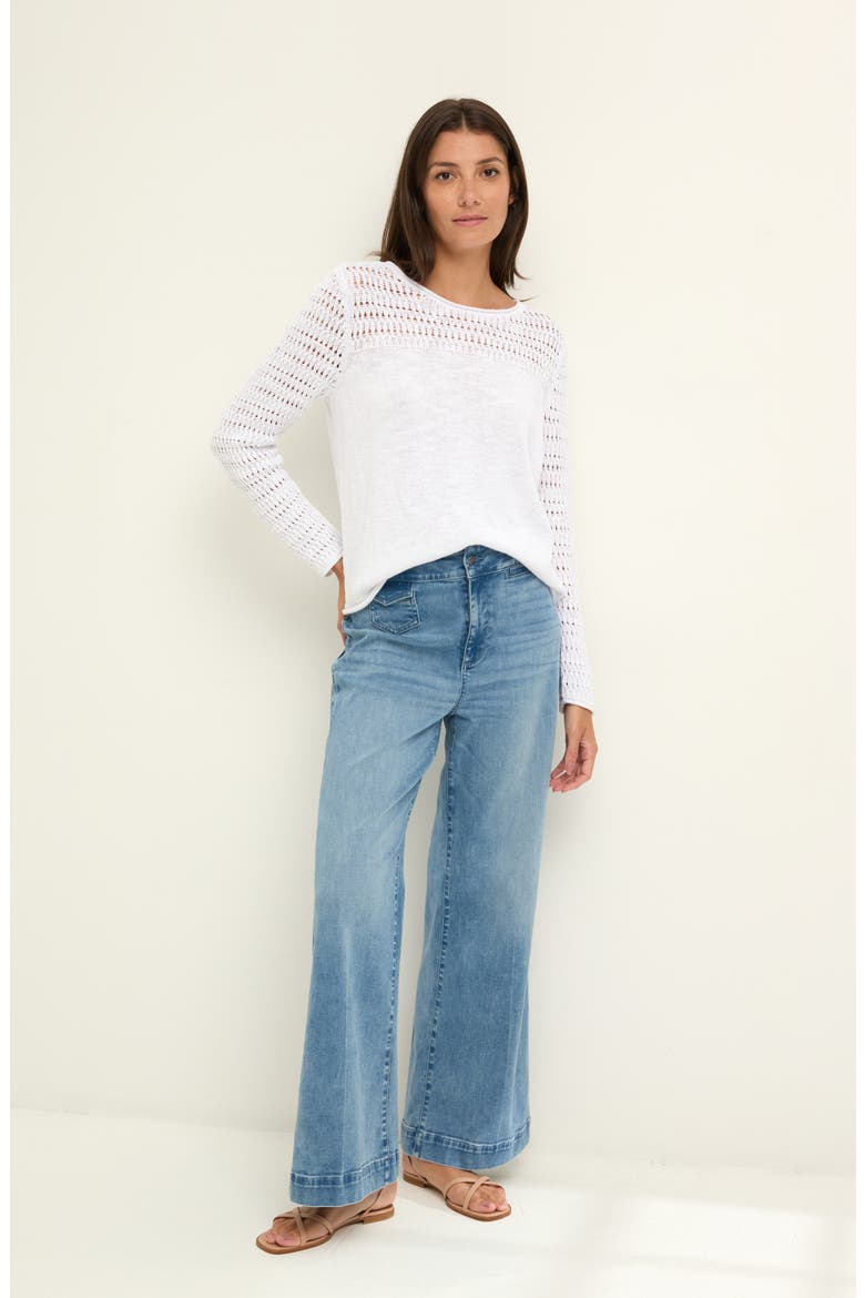 Placed Pointelle Cotton Blend Sweater, Alternate, color, PAPER WHITE