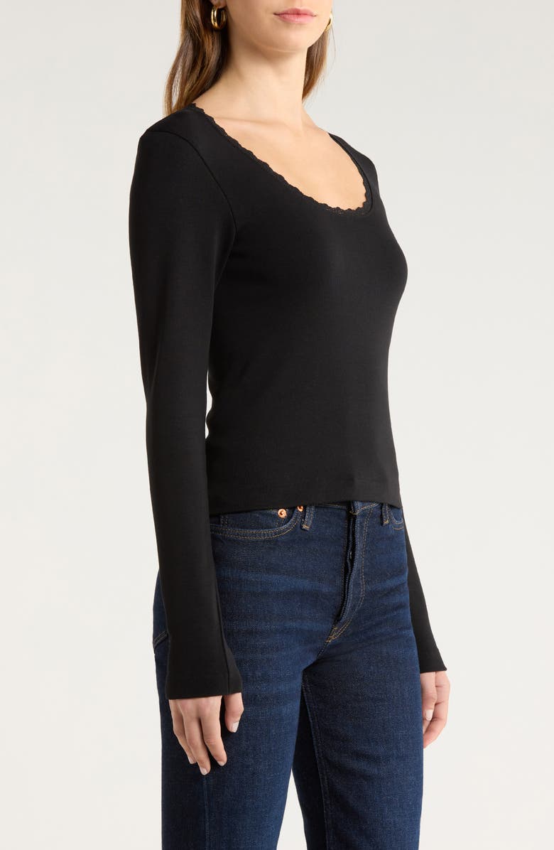 Re/Done Lace Trim Stretch Cotton Top, Alternate, color, Black