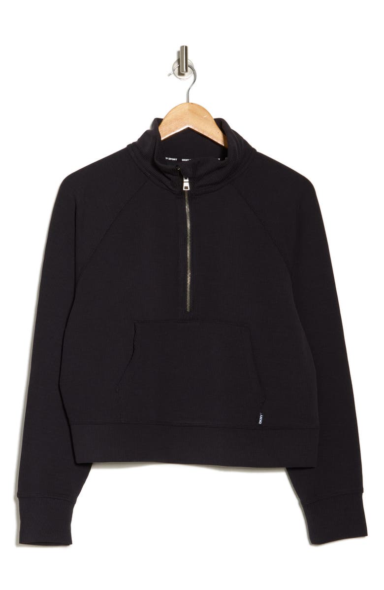DKNY Highline Ribbed Half-Zip Pullover, Alternate, color, Black