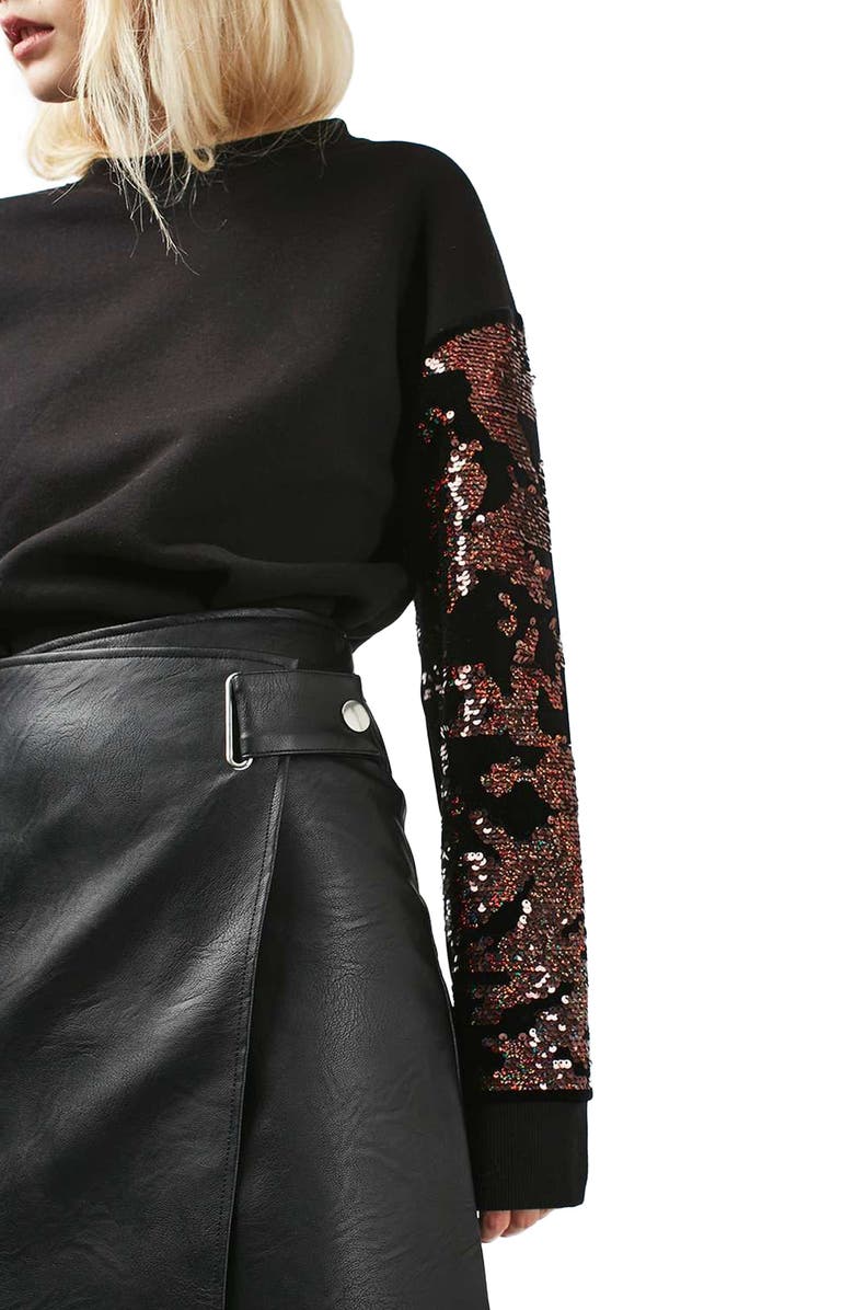 Topshop Faux Leather Wrap Midi Skirt, Alternate, color, 