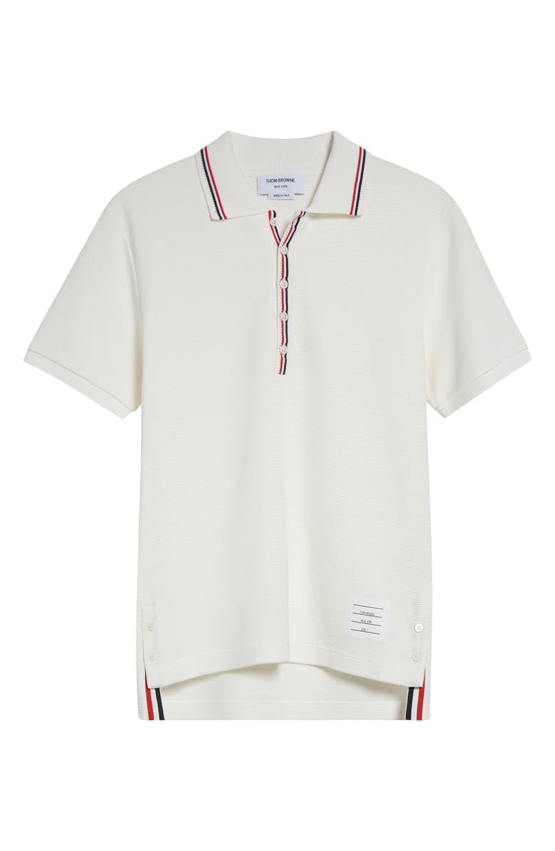 Thom Browne Stripe Trim Waffle Stitch Polo, Alternate, color, Natural White