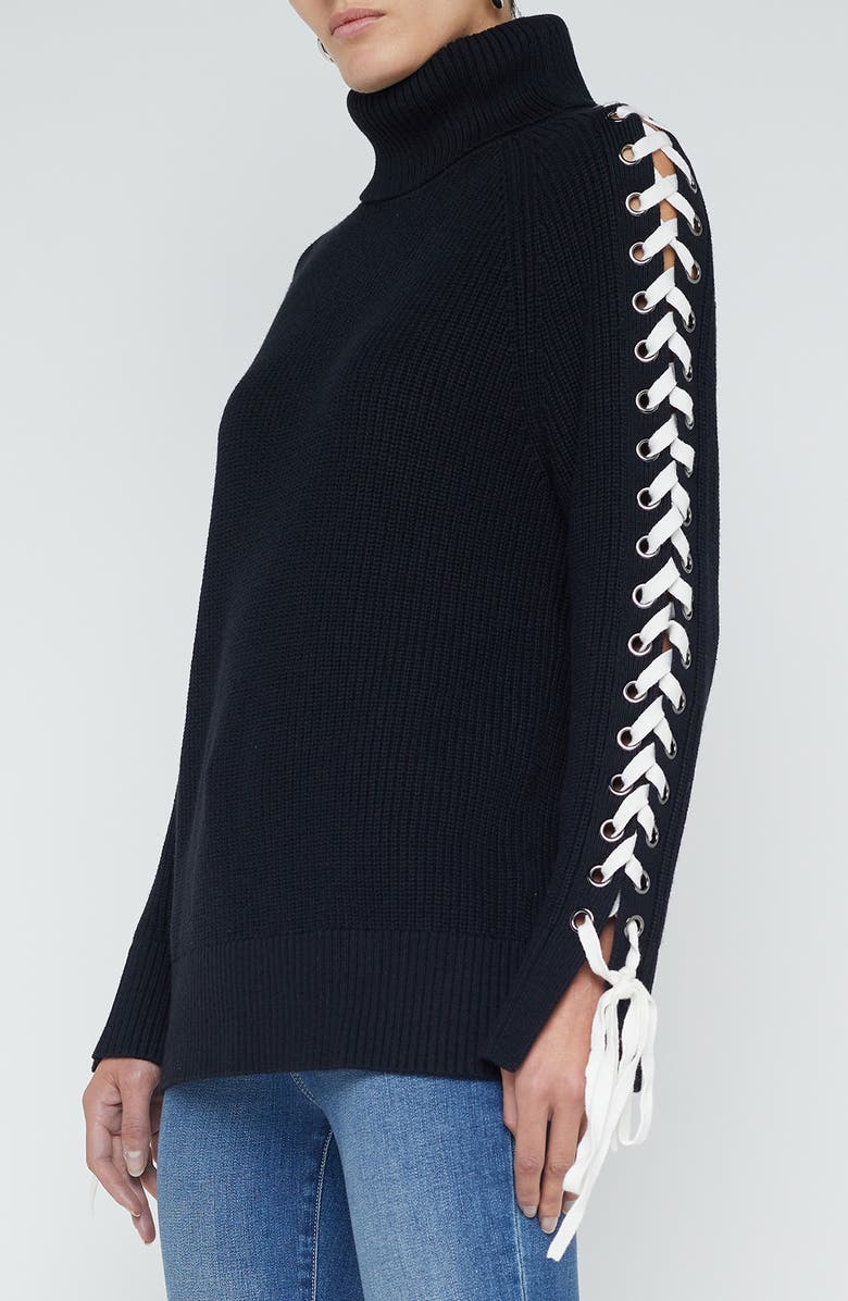 L'AGENCE Nola Lace Up Turtleneck Sweater, Alternate, color, Black/ Ivory