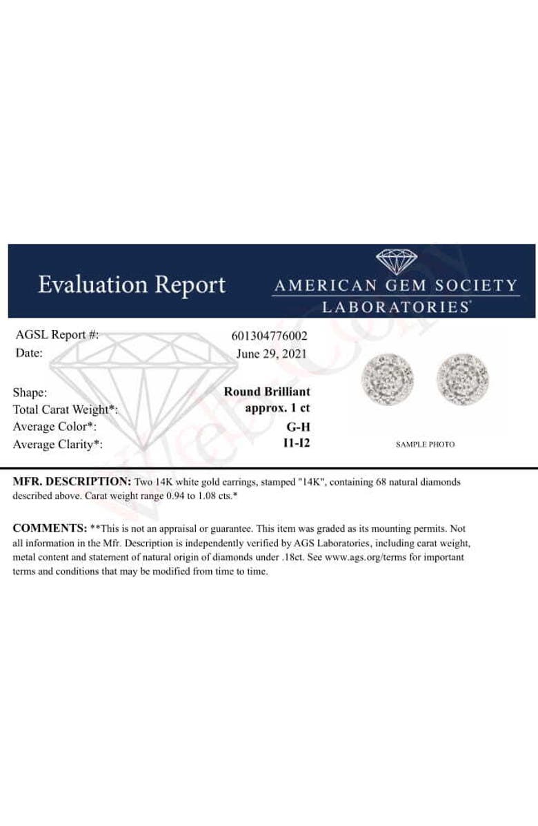 Haus of Brilliance Certified 14K Gold 1.0 Cttw Diamond Cluster Button Stud Earrings, Alternate, color, White