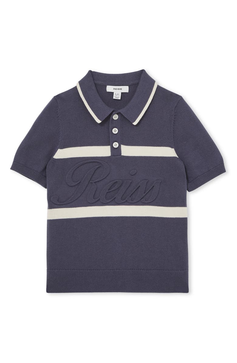 Reiss Kids' Ellis Stripe Cotton Polo, Main, color, Indigo Blue/White
