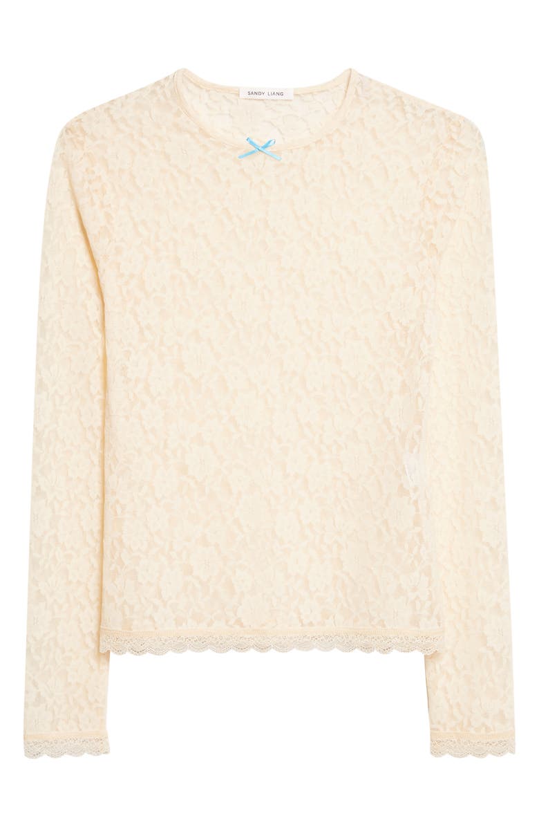 Sandy Liang Scoby Long Sleeve Lace Top, Alternate, color, Ivory