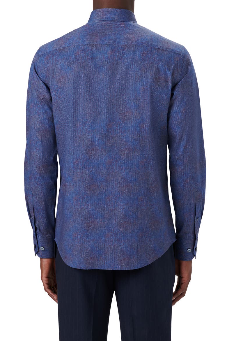 Shaped Fit Herringbone Stretch Cotton Button-Up Shirt, Alternate, color, INDIGO