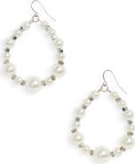 CRISTABELLE Crystal & Imitation Pearl Open Hoop Drop Earrings