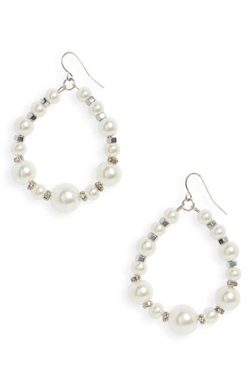 CRISTABELLE CRISTABELLE CRYSTAL & IMITATION PEARL OPEN HOOP DROP EARRINGS 