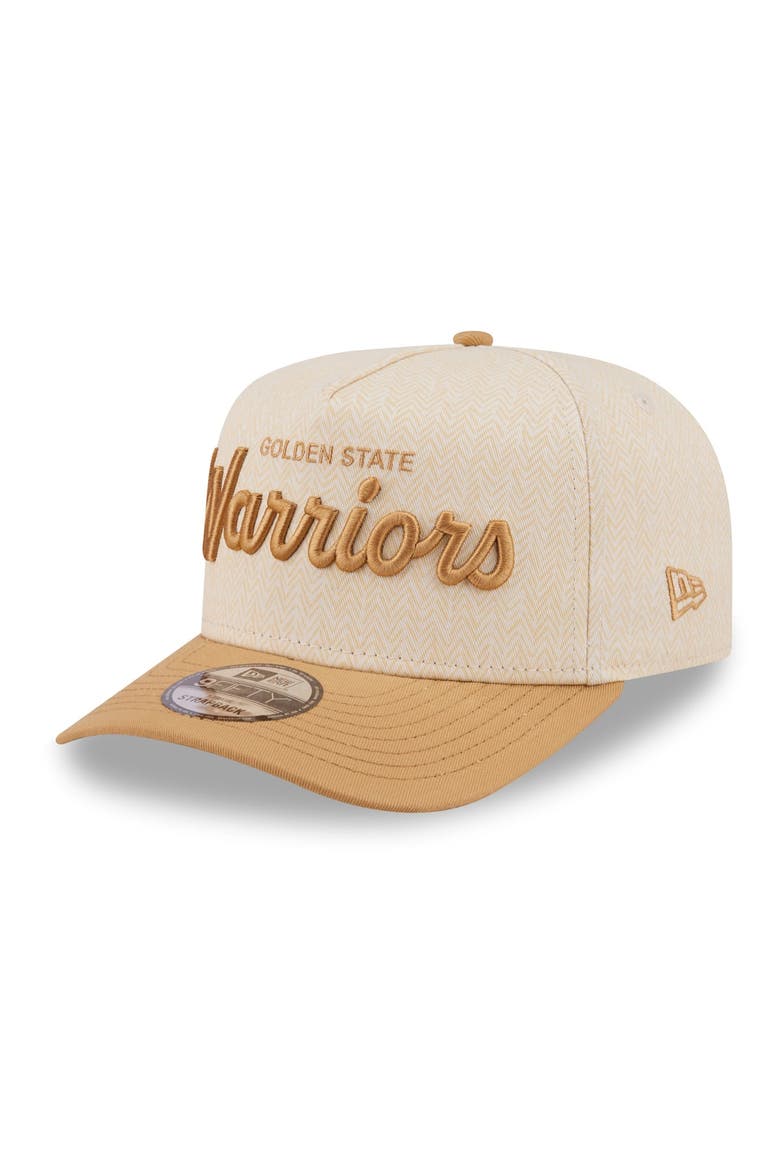 Men's New Era  Cream Golden State Warriors Herringbone 9FIFTY A-Frame Snapback Hat, Alternate, color, Cream