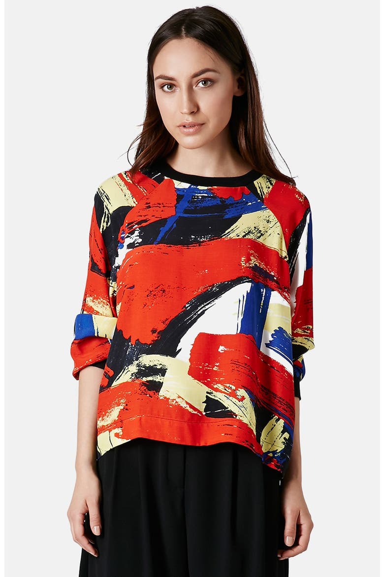 Brushstroke Pattern Sweatshirt, Main, color, RED MULTI