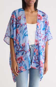 Vince Camuto Floral Ruana with Knit Trim