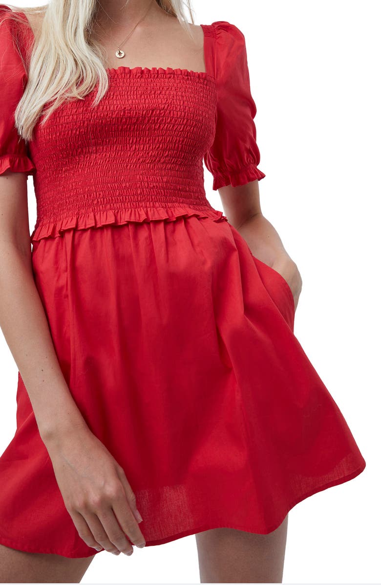 French Connection Rhodes Smocked Organic Cotton Minidress, Alternate, color, Lollipop Red