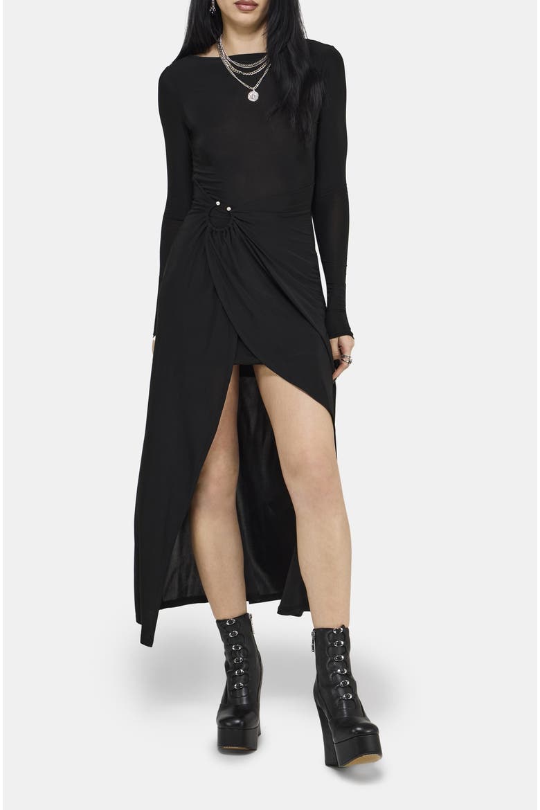 Bellamira Ring Waist Midaxi Dress, Alternate, color, Black