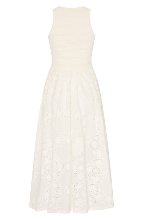 Milly Geo Eyelet Knit Combo Midi Dress In Ecru