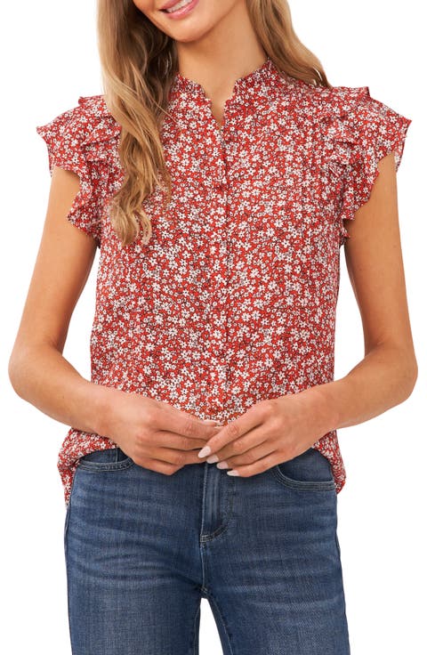 Pintuck Ruffle Sleeve Blouse