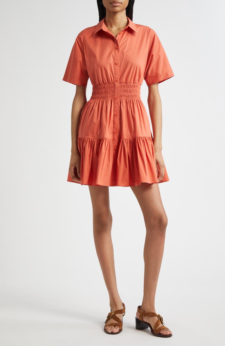 Veronica Beard Greta Smocked Waist Shirtdress, Main, color, Orange