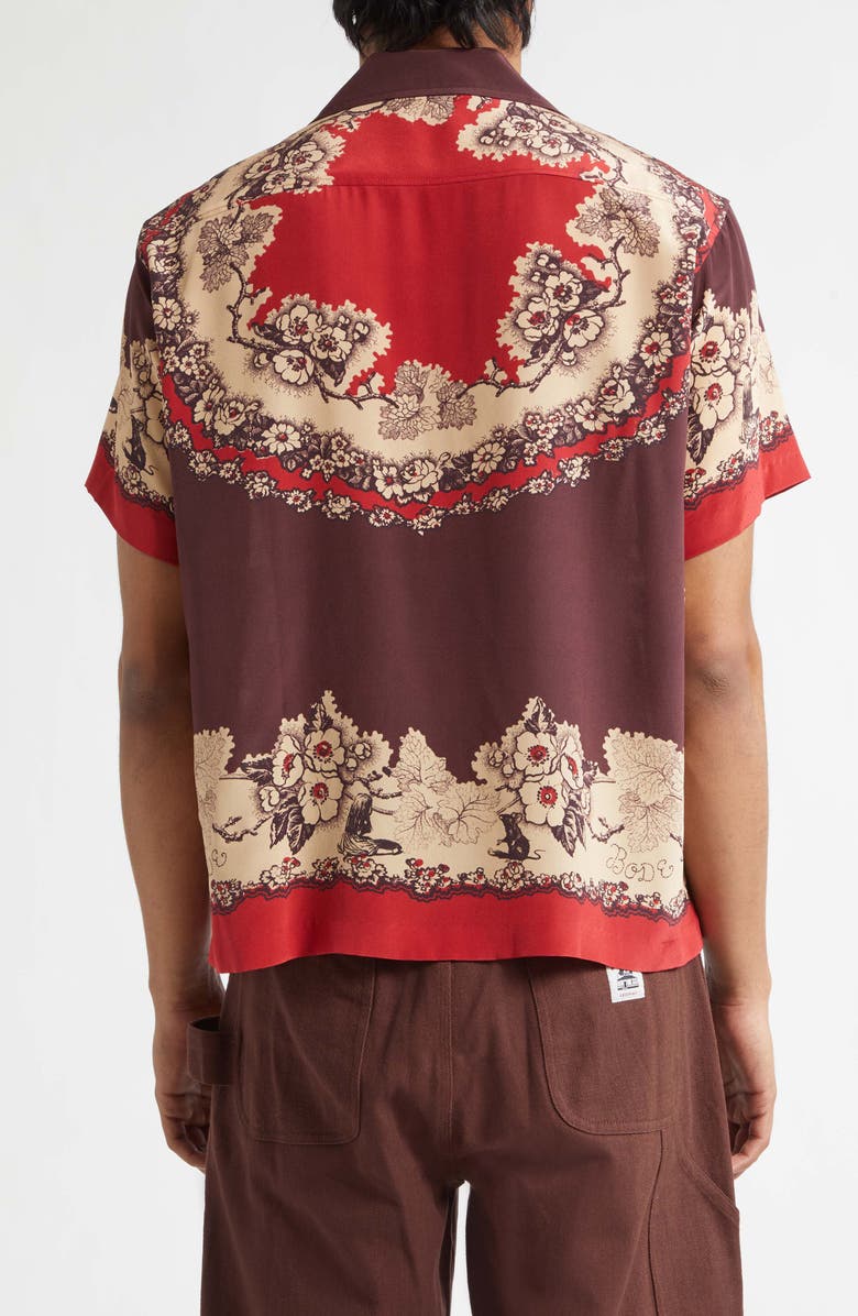 Bode Storybook Silk Camp Shirt, Alternate, color, Red Black