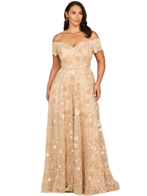 Off Shoulder A-Line Floral Gown