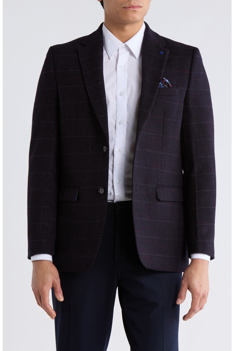 Windowpane Notch Lapel Blazer, Main, color, BURGUNDY