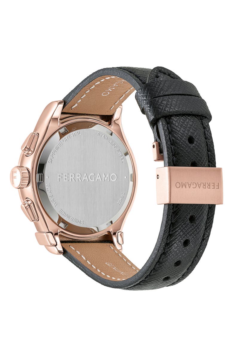 FERRAGAMO 1927 Chronograph Leather Strap Watch, 38mm, Alternate, color, Ip Rose Gold