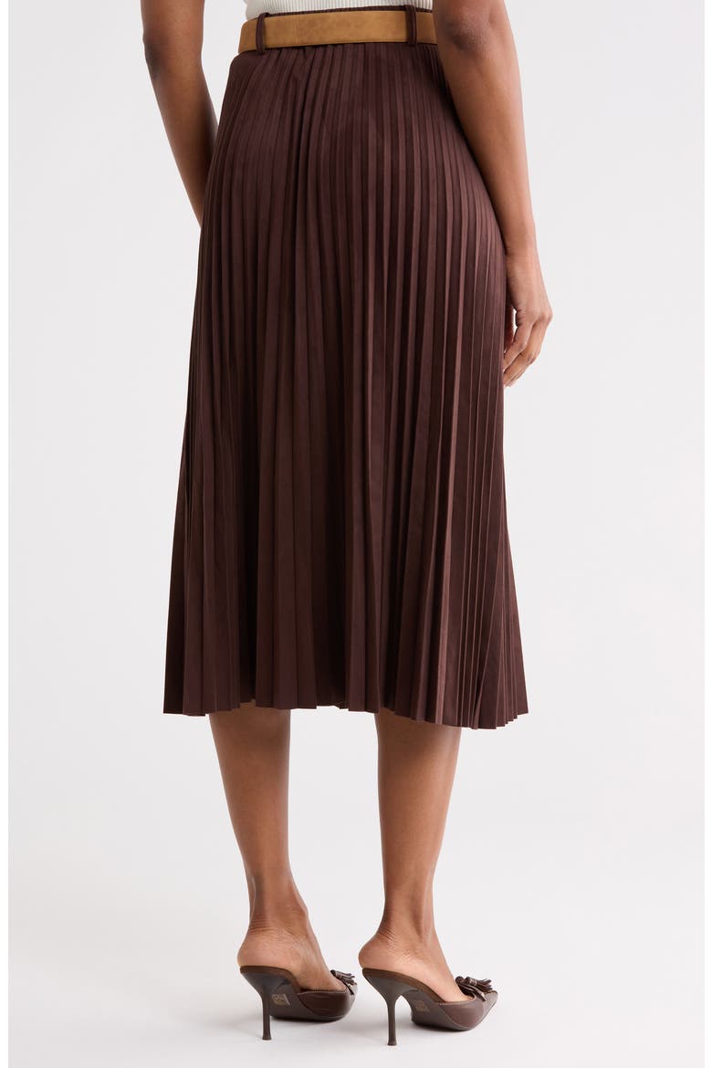 Belted Pleated Faux Suede Midi Skirt, Alternate, color, BROWN